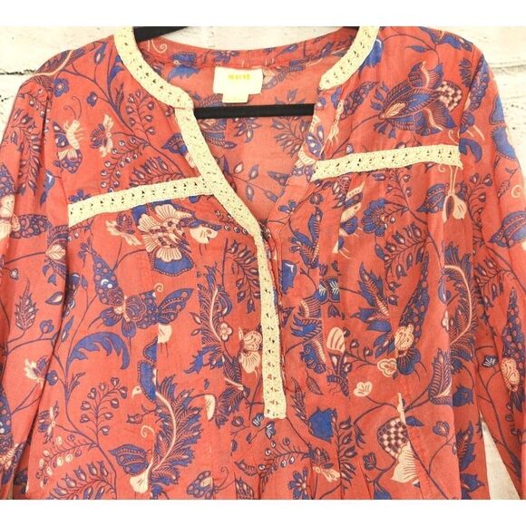 Maeve Anthropologie Floral Butterfly Crochet Trim Blouse Top Shirt Size 8 - Picture 3 of 10